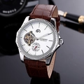 Men's automatic mechanical watch with white dial, silver case, and brown leather strap - White Face Brown Strap