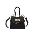 Classic black lychee pattern leather girls mini handbag with gold metal lock closure - Small / Black