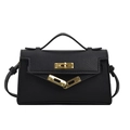 Classic black litchi grain leather mini handbag for girls with gold twist lock and strap - Large / Black