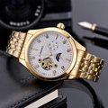 Luxury gold stainless steel automatic watch with moon phase and open-heart movement - Gold White Face