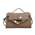 Taupe lychee grain leather handbag for girls with golden turn-lock and adjustable strap - Large / Elephant Gray