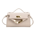 Mini beige girl's crossbody bag with litchi texture and golden buckle closure - Large / Off White