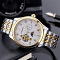 Two-tone automatic mechanical watch with moon phase and open-heart flywheel detail - Two-tone White Dial