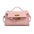 Pink lychee leather mini crossbody bag for girls with gold hardware and top handle - Large / Pink