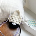 Handmade crochet mini bag with black base and cream lace flower pattern for girls - White