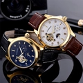 Detail of luxury automatic mechanical watches with leather straps and tourbillon design - Gold Case White Dial Brown Strap