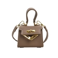Litchi pattern faux leather mini handbag for girls in taupe grey with gold hardware - Small / Elephant Gray