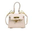 Mini cream litchi texture girl's handbag with gold hardware and removable shoulder strap - Small / Off White