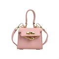 Pink mini litchi leather handbag for girls with gold twist lock and crossbody strap - Small / Pink