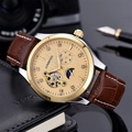 Men's automatic mechanical watch with gold case, leather strap, and diamond dial - Two-tone Case Gold Dial Brown Strap