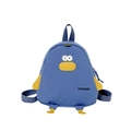 Blue canvas cartoon penguin backpack for children with yellow accents and adjustable straps - Blue