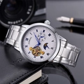 Business automatic mechanical watch with steel strap and white roman numeral dial - Silver Case White Face
