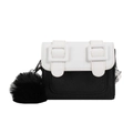 Contrast color black and white satchel bag for girls with fluffy pompom charm - Black