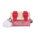 Sweet pink and cream contrast mini messenger bag for girls with a fluffy pompom detail - Rose Red
