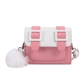 Pink and white contrast Cambridge bag for girls with a cute fluffy white pompom charm - Pink