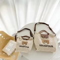 Set di borse in tela beige per bambini con ricamo a forma di orsetto e cinturini in pelle - Piccolo