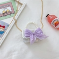 White sequin girl's crossbody bag with purple bow, pearl handle, and golden chain - Style 3 White