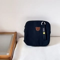 Zaino nero per asilo in tela con ricamo di orso e ciondolo a tracolla carino - Nero