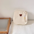 Zaino per bambini in tela bianco crema con ricamo a orsetto e cinturino coreano - Bianco