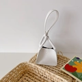Mini bolso de mano blanco de cuero PU para niña con textura litchi y asa anudada - Blanco