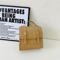 Retro khaki PU leather backpack for girls featuring gold hardware and flap cover - Khaki