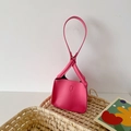 Mini rose red girls' PU crossbody handbag with litchi texture and knotted handle - Rose Red