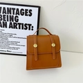 Vintage brown PU leather children backpack with gold metal buckles and top handle - Brown