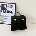 Classic black PU leather kids backpack with gold metal buckles and top handle - Black