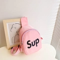 Cute pink canvas chest bag for kids with black Sup letter print and adjustable strap - Pink