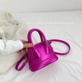 Mini metallic magenta crossbody shell bag with crocodile texture and top handles - Rose Purple