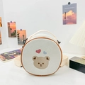 Beige canvas ronde crossbodytas met schattige geborduurde beer voor kinderen - Bruine Beer Stijl (款式一)