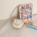 Cute off-white PU leather mini shoulder bag for kids with round button and long strap - Off White