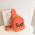 Kids orange canvas chest bag with black letter print and adjustable shoulder strap - Orange