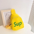 Kids yellow canvas chest bag with green Sup letter print for casual outdoor travel - Yellow