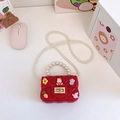 Mini bolso rojo de silicona para niñas con asa de perlas y dijes de dibujos animados - Rojo