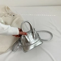 Mini silver shell-shaped crossbody bag with crocodile embossed metallic faux leather - Silver