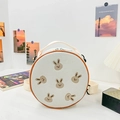 Beige ronde canvas tas voor kinderen met oranje bies en vijf schattige konijngeborduurde - Gele Beer Stijl (款式三)