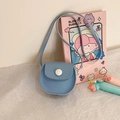 Mini sky blue kids PU crossbody coin purse with white snap button and thin strap - Blue