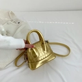 Mini shell-shaped crossbody bag in metallic gold finish with crocodile pattern - Gold