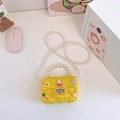 Mini bolso amarillo de silicona con asa de perlas y dijes de conejo para niñas - Amarillo