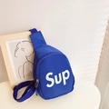 Royal blue canvas chest bag for kids featuring a bold white letter print and adjustable strap - Blue