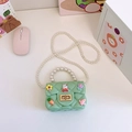 Mini bolso verde de silicona para niñas con asa de perlas y dijes de dibujos animados - Verde