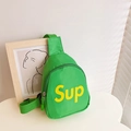 Kids green canvas chest bag with yellow Sup print and adjustable shoulder strap - Green