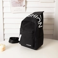 Kids black canvas crossbody chest bag with white Fashion letter print and strap detail - Black