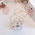 Mini sac matelassé en silicone blanc avec poignée en perles et breloques de dessin animé - Blanc