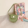 Children's mini bean green PU crossbody bag with round white buckle for girls - Green