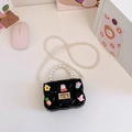 Mini sac matelassé noir en silicone pour filles avec anse en perles et breloques - Noir