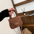 Vintage dark brown crossbody bag with silver chain strap and leather handle - Brown
