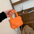 Mini orange crossbody flap bag with silver chain and white fashion text logo - Orange