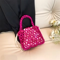 Handwoven rose red beaded handbag for girls with a white satin drawstring lining - Rose Red